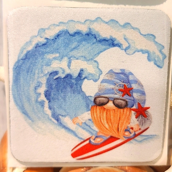 GNOME BEACH Theme NWT Beverage Coaster set of 4 for can glass bottle wine beer… - Picture 5 of 5